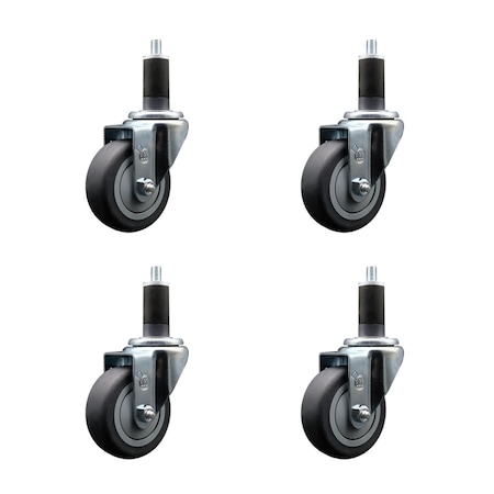 Service Caster 3.5'' SS Thermoplastic Rubber Wheel Swivel 1-1/4'' Expanding Stem Caster Set, 4PK SCC-SSEX20S3514-TPRB-114-4